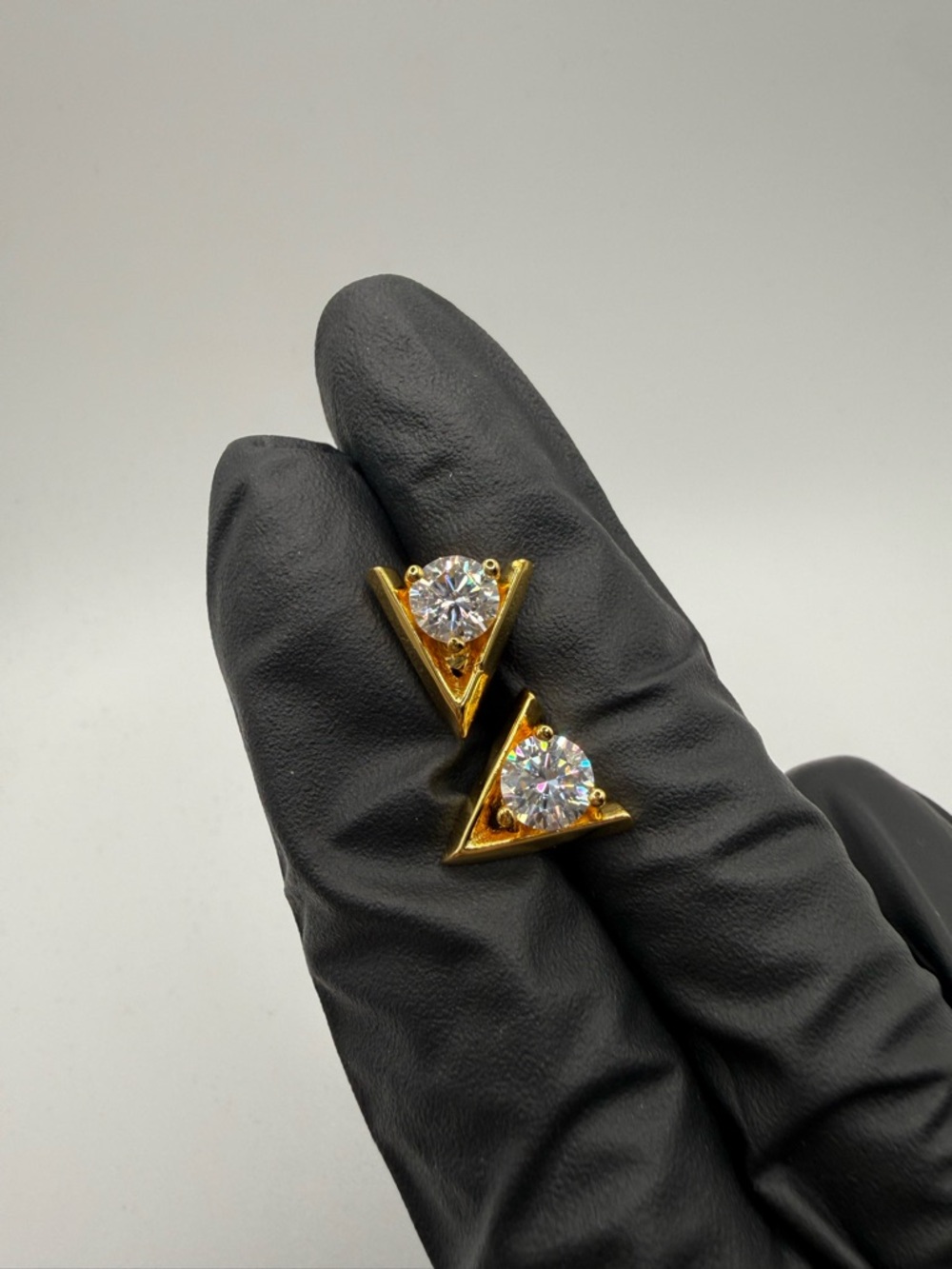 14k Gold Plated Triangle Stud Moissanite Earrings 1ct